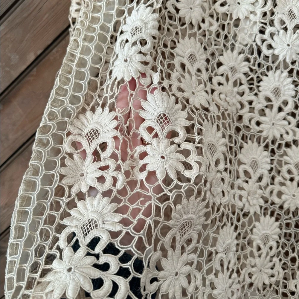 Vintage 60s lace embroidered flower dress medium ivory boho hippie - Picture 10 of 12